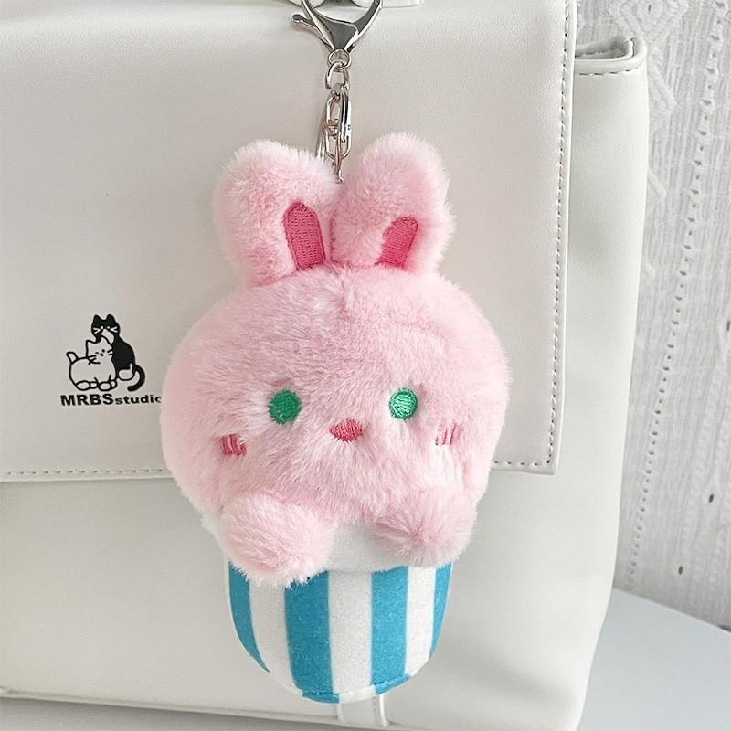 Cute Mini Animal Plush Keychain Toy Soft And Fluffy Stuffed Doll Gift For Friends And Family Pink Rabbit