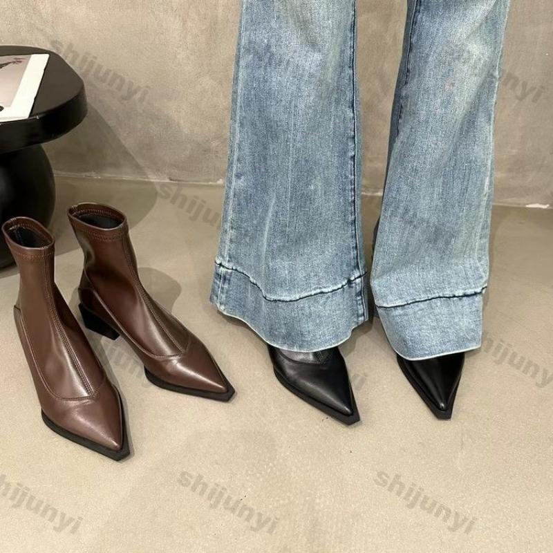 Fashion Women's Ankle Boots Fashion Sexy Pointed Toe Shoes Women Autumn Winter Trend Boots Design Elegant Thick Heel Walking Botas Mujer