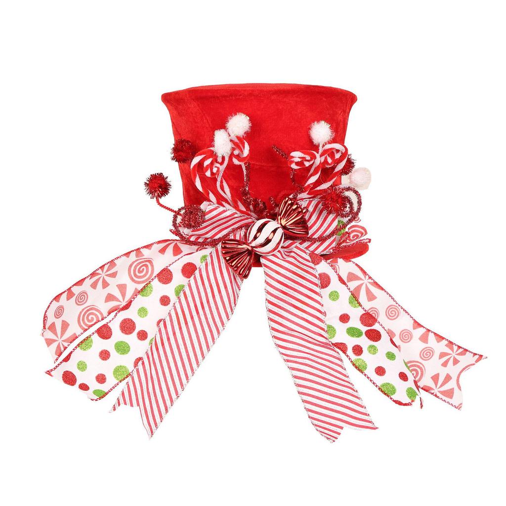 Christmas Tree Topper Hat with Star, Bow, Bell, and Retractable Spring