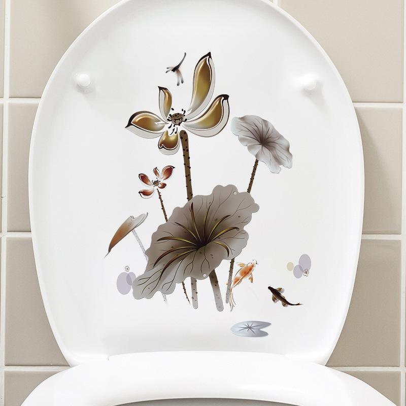 New Chinese Simple and Elegant Flower Butterfly Sticker Bathroom Waterproof Toilet Cover Toilet Sticker Self-adhesive