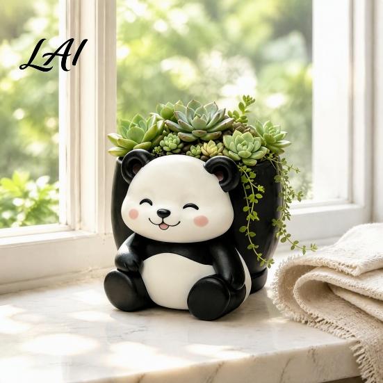 Cartoon Animal Flower Containers Cute Panda Succulent Planter Resin Plant Pot Gifts for Lovers Decorative Planter Pot Indoor Office Desk,