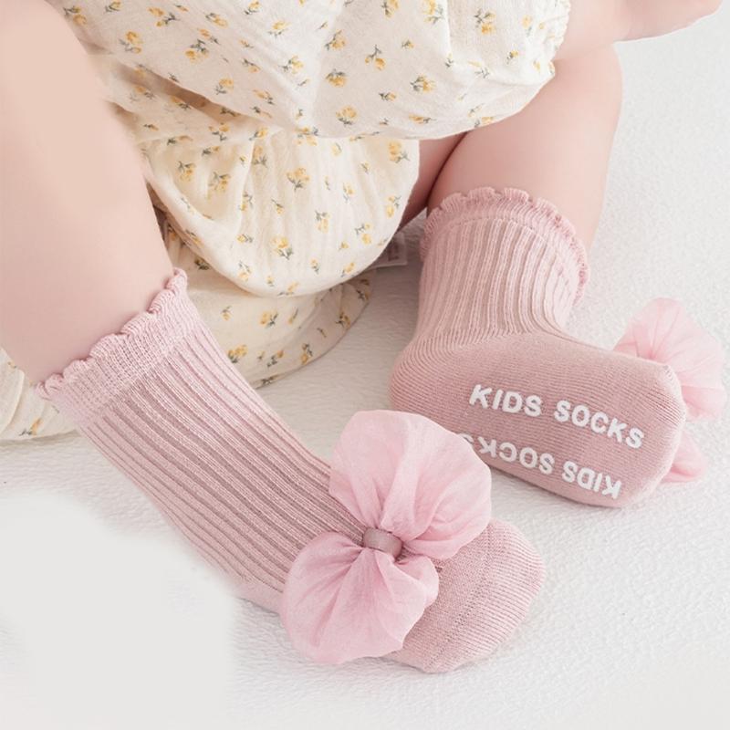 Children Socks with  Not  Slip Bottom & Lace Bowknot Toddler Safety Socks Smooth Stitching Socks for 1 to 5 Years