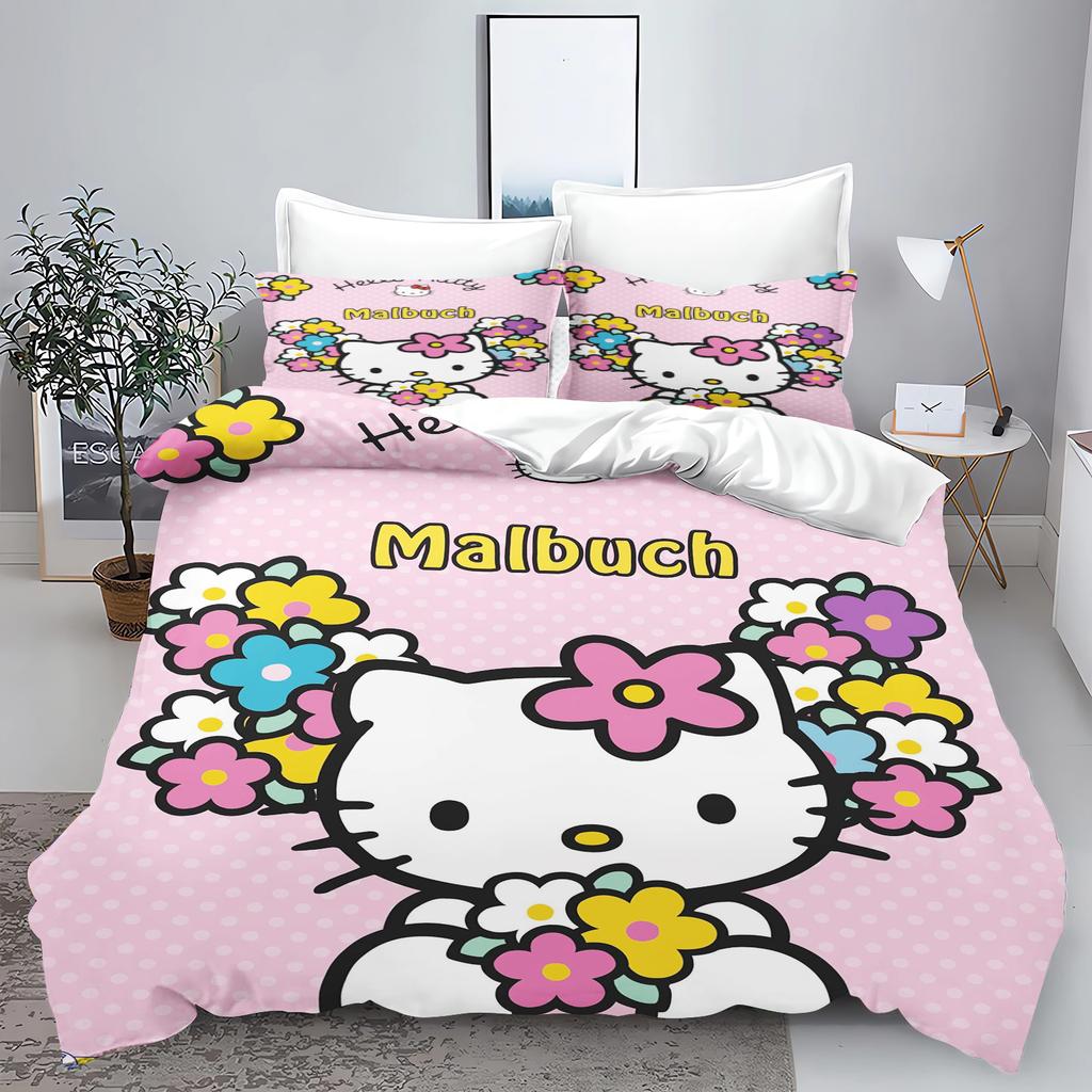 Hello Kitty Comforter Sets Bedding Set Duvet Cover King Size Queen Twin 3D Children'S Bedding Set 3-Piece 1 Quilt Cover