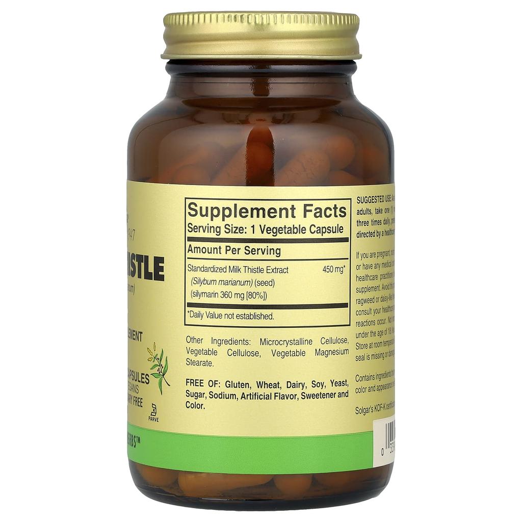 Solgar, Milk Thistle, Veggie Capsules, 100 Capsules (450mg per capsule)