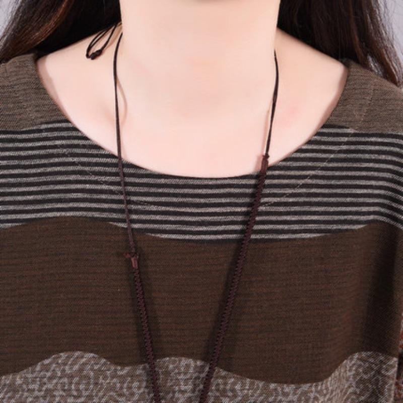 Round Neck Long Sleeved Casual Loose Cotton and Linen Dress