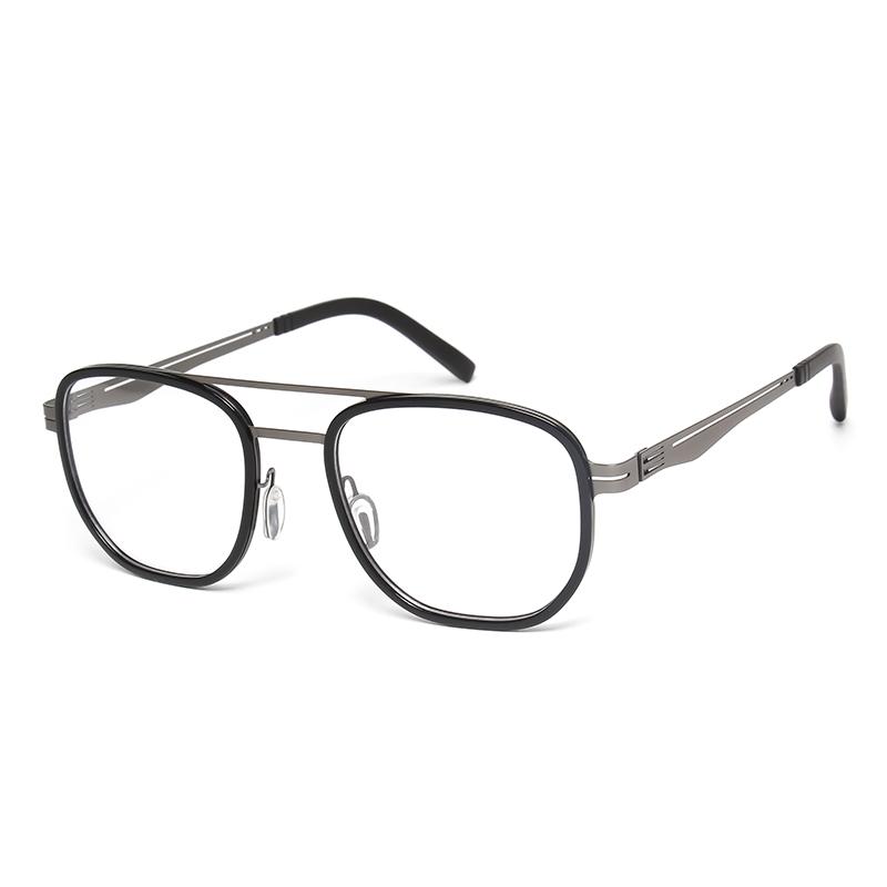 Vintage Double-Bridge Ultra-light Glasses ALL Stainless Steel Square Eyeglass for Women Men Acetate Retro Optical Eyewear