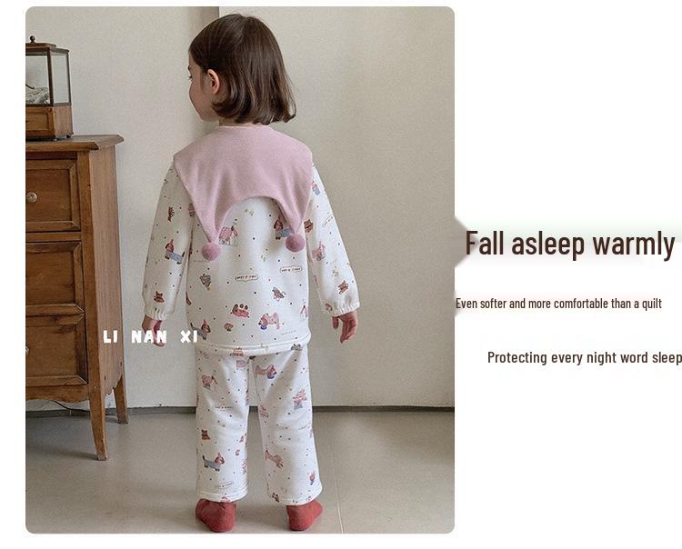 Girls' Winter Fleece-Lined Pajama Set - Comfortable & Warm 2025 New Style