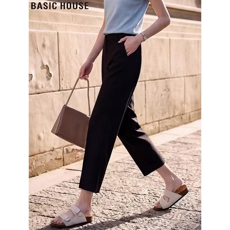 Basic House Women s High-Waist Cropped Straight-Leg Cigarette Pants L