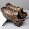 Spring Autumn New Leather Sneakers for Men Solid Color Fashion Platform Casual Shoes Man Retro Lace Business Work Shoes Male