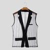 INCERUN Men Lapel Neck Sleeveless See Through Mesh Transparent Striped Blazer Tops
