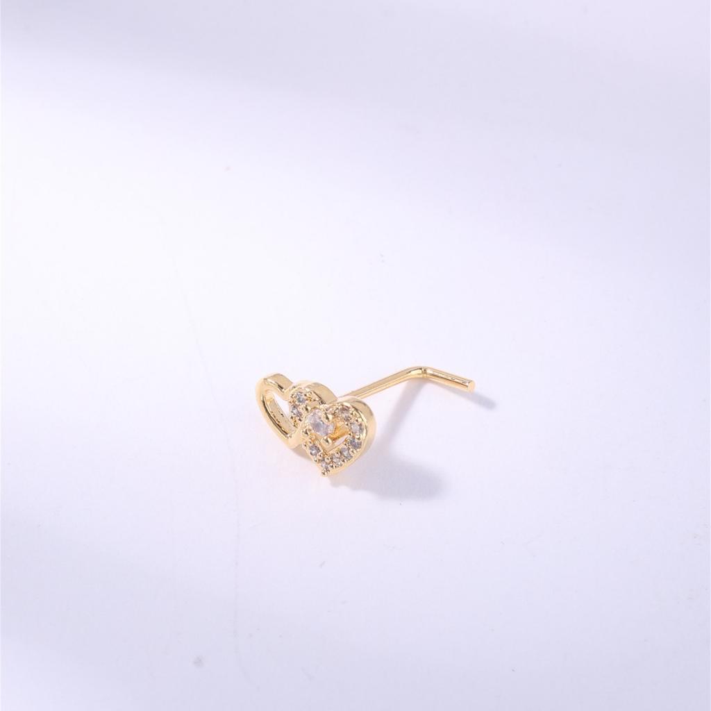 Wind L Rod Nose Stud Nose Ring Full Diamond Love Heart Micro Zircon Nose Puncture Pendant Jewelry