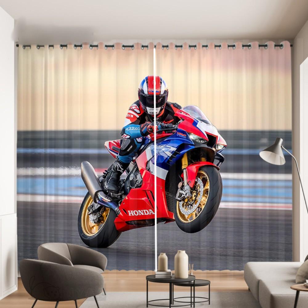 2 Panel Cool Motorcycle Print Curtain for Bedroom Studio Living Room Window Curtain for Floor-to-ceiling Window Cortinas Drapes