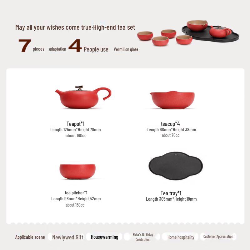 Edenus Ceramic Kung Fu Tea Set with Vermilion Glaze