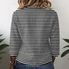 Women Striped Button Down Shirt 3/4 Sleeve Henley Neck Casual Loose Fit Cotton Linen Blouse
