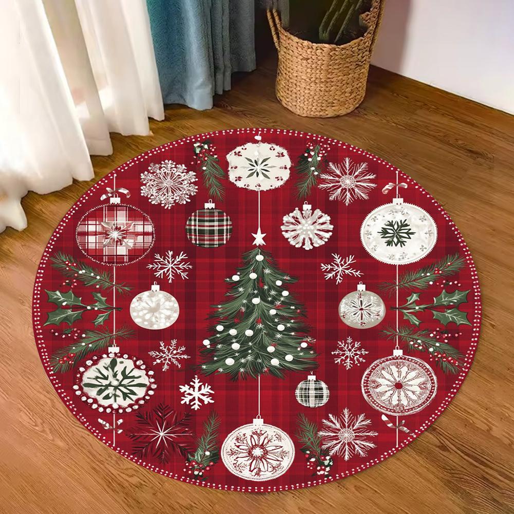 Festive Snowflake Christmas Tree Pattern Rug Soft Floor Mat for Living Room Bedroom Winter Holiday Home Decor Carpet