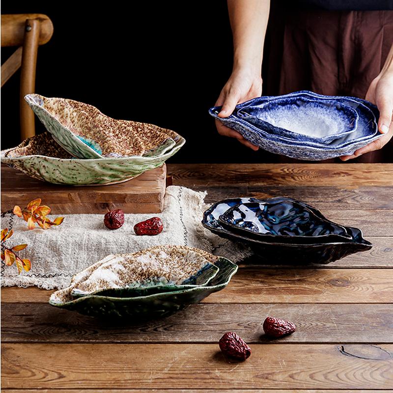 Piatto per ostriche Piatto da cena in ceramica irregolare Ciotola da dessert Piatto da frutta Ciotola da insalata Vassoio per snack Piatto per salse Piatti decorativi Piatti