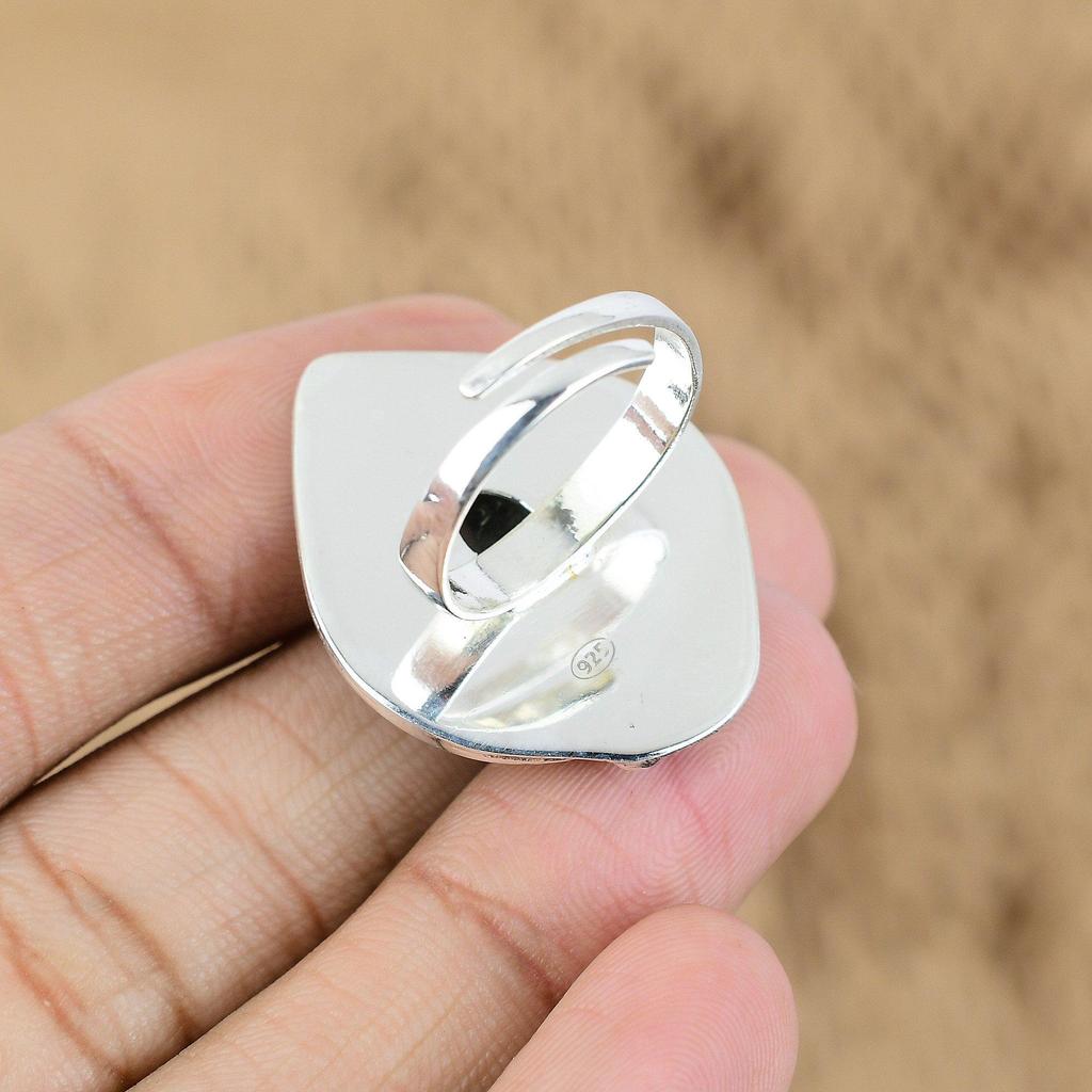 Natural Rhodonite Gemstone Multi Stone Adjustable Ring 925 Sterling Silver