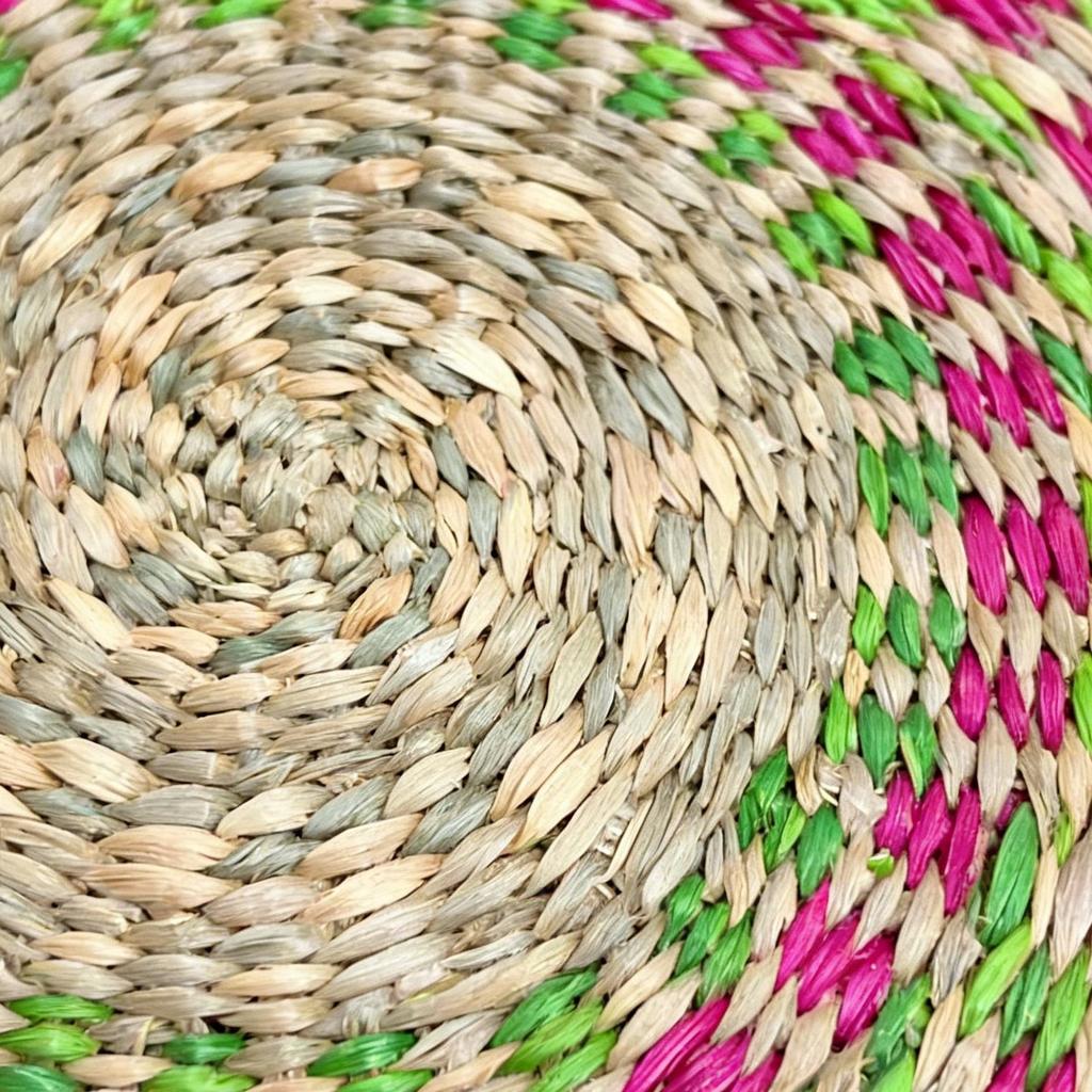 Seagrass Placemat 20cm  Bohemian Jute Printed Placemats with Faux Leather Edges Heat Insulation Table Mats Kitchen Tableware