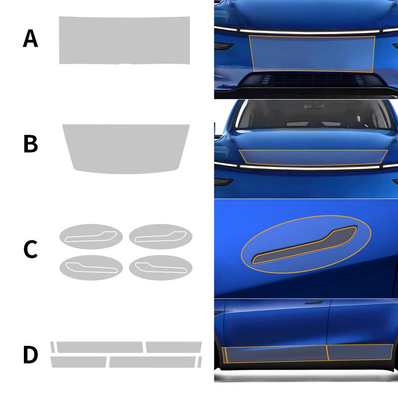 Beskyttelsesfilm i TPU for Tesla Model Y Juniper Lansering 2025 2026-OP Dør foran Dør bak Utvidet Støtfangerlys Usynlig Bil PPF