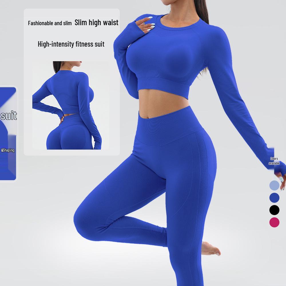 

Комплект для йоги с высокой талией, быстросохнущий, бесшовный, с леггинсами, поднимающими ягодицы, и топом с длинным рукавом для женщин Small