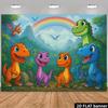 2D Zeichentrick-Dinosaurier Kulisse - Buntes Jurassic Fotografie Hintergrund Banner für Kindergeburtstag Dekoration