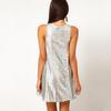 European and American Silver Sequin Sleeveless A-line Dress with Big Hem