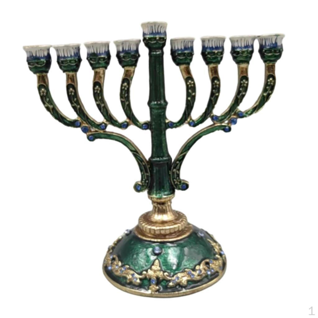 

6,5-дюймовая эмалированная менора, расписанная эмалью, еврейские украшенные драгоценностями ретро-подсвечники в европейском стиле G Green