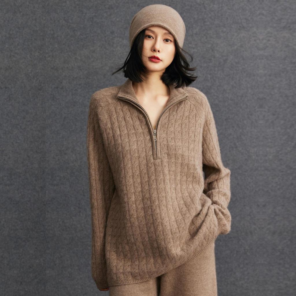 Soft Cashmere Women's Loose Half-Zip Pullover Knit Sweater - Autumn/Winter 2026 Collection
