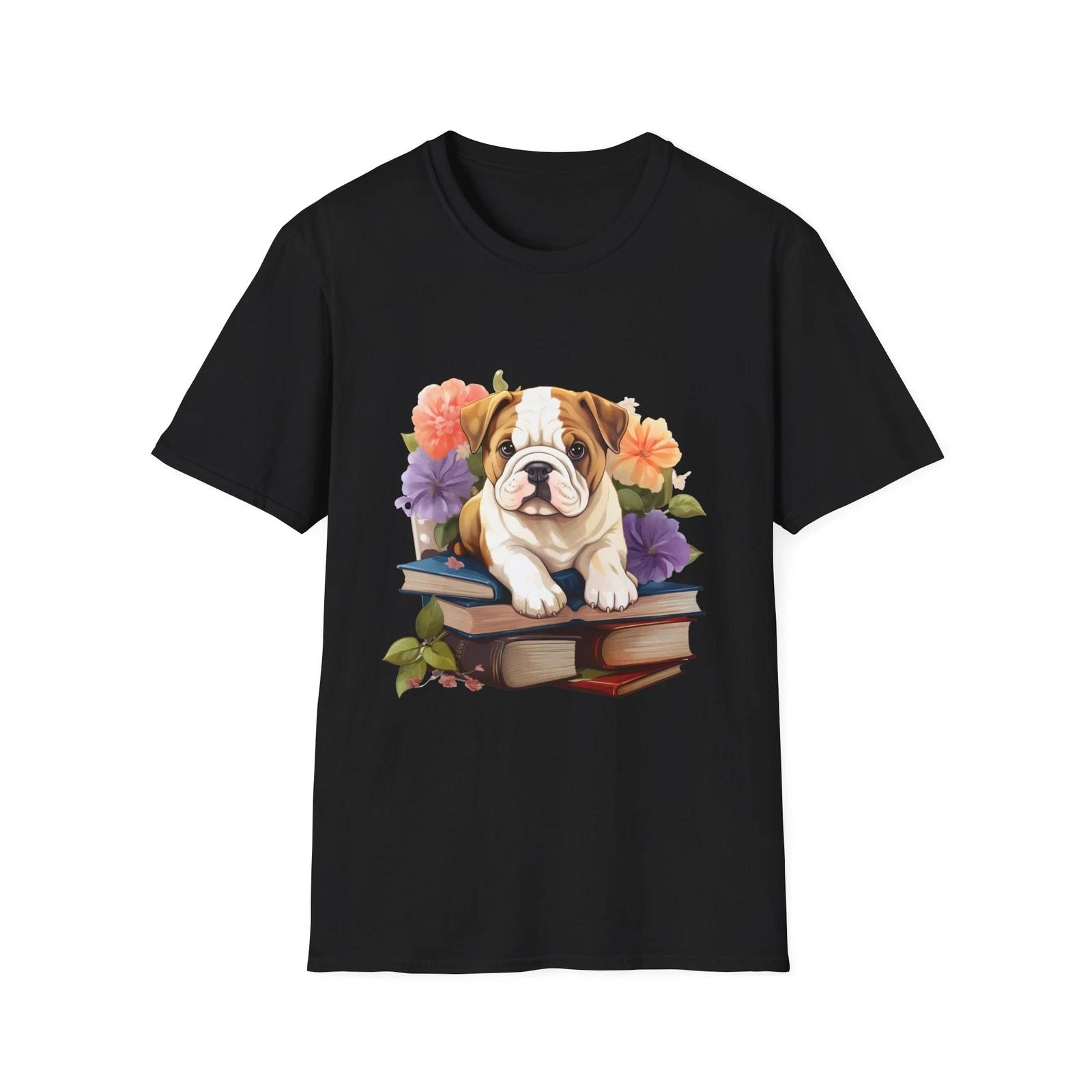

Bulldog Reading T-Shirt, Pet Lover Gift, Dog Mom Shirt, Summer Tee, Cute Animal 4XL