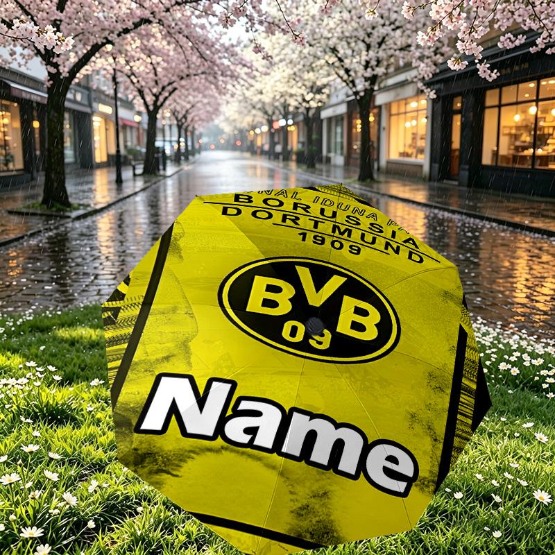 Custom Name Personalized Borussia Dortmund Print Umbrella, Auto Open Close, 8‑Rib Sturdy Frame, Commute Camping Hiking Use, Birthday Gift