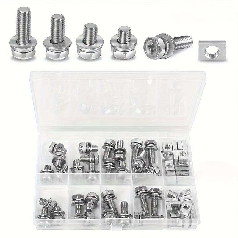 56pcs Bolt and Nut Kit, Hex Screw Flat Washer Spring Washer Combination Set, Suitable for ATVs and Motorcycles