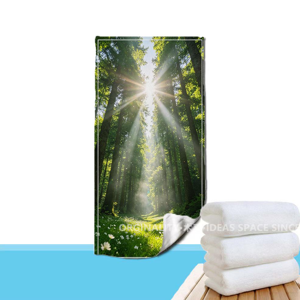 Sonniger Wald Druck Strandtuch Gemustert Sonnenschutz Und Winddicht Geeignet Für Schwimmbad Camping Reise Decke