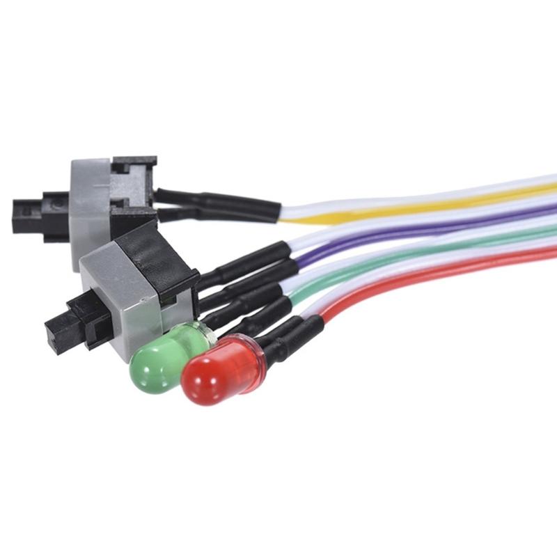 Desktop Computer Case Power Reset HDD Button Switches Cable, 26" with Redness Green LED Lights, 2 Pin Connectors