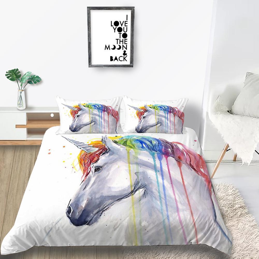 2023 New Style 2/3 Pcs High Quality Bed Cover Set 3D Unicorn Printed Duvet Cover Set Highend Polyetser Quilt Cover Sets