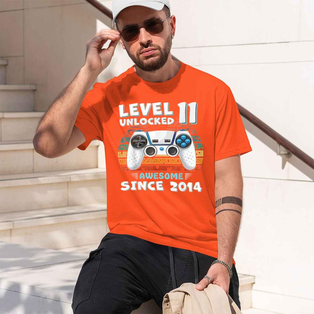 2026 New 11th Birthday Gamer Tee Level 11 Unlocked Awesome Since 2014 Birthday Slogan Graphic Short Sleeve Tshirt