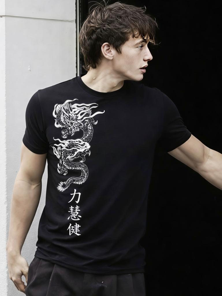 Drachenmuster Bedrucktes T-Shirt Damen Herren Baumwolle Oversized Y2k T-Shirt Hohe Qualität Streetwear Harajuku Männliche Weibliche Kleidung