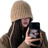 Autumn and winter new lace-up knitted bucket hat women's thick wool showing face small bucket hat strap thermal basin hat