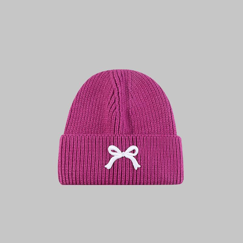 Bow Tie Knitting Cap Hat Woolen Yarn Cuff Knit Beanie Casual Fleece Warm Knitted Hat