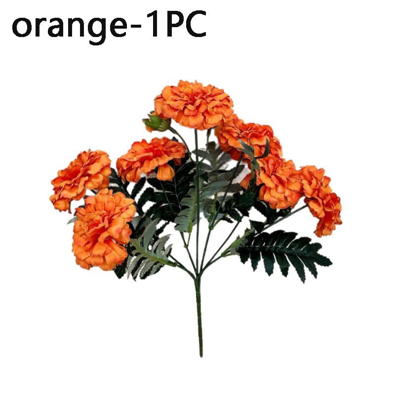Vintage Artificial Marigold Flowers Faux Calendula Bouquet Simple Retro for Living Room Home Decor Vase Centerpiece Kit