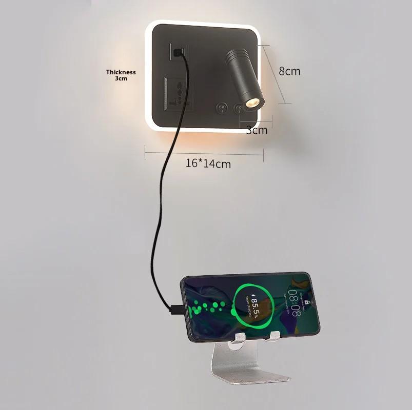 Creative LED Rotating Switch Wall Light USB Charging Port Living Room Corridor Decorative Wall Light Bedroom Study Reading Light
