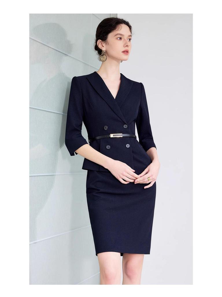 AD Navy Blue Women's Blazer Dress - 2025 Spring Style, High-End Professional Workwear, Goddess-Like Elegance