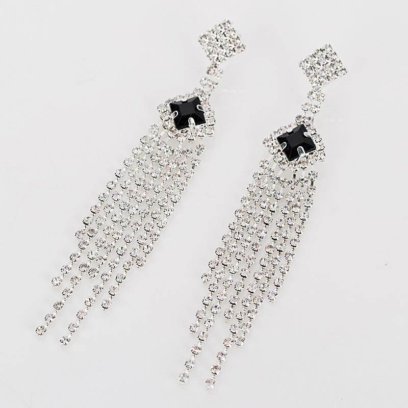 European and American Fashion & Trend Temperament Ear Studs Earrings Multi-Row Diamond-Studded Tassel Ornament E343