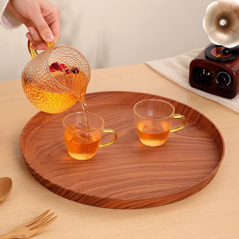 ZISIZ Large Round Wood Grain Serving Tray