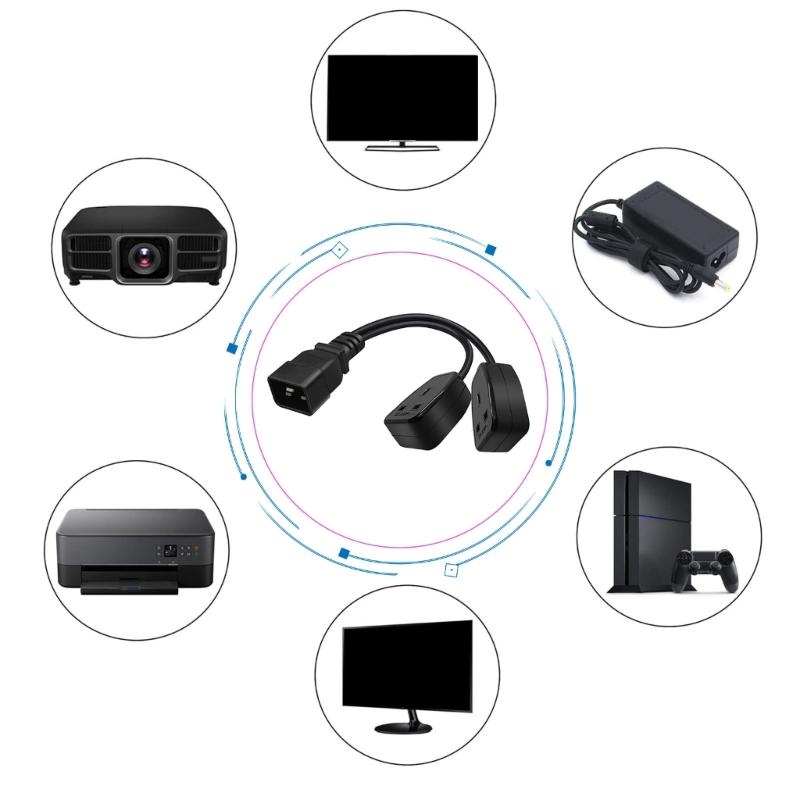 IEC320 C20 To UK+UK Power Adapter Cable, Male To Female Connectors Cord Conversion Wire Line Black