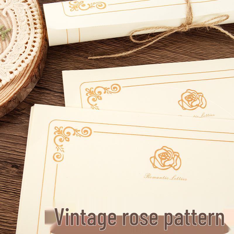 Retro Lined A4 Kraft Paper - Handwritten Love Letter for Boyfriend/Girlfriend - Chinese Style with Single Rose Design