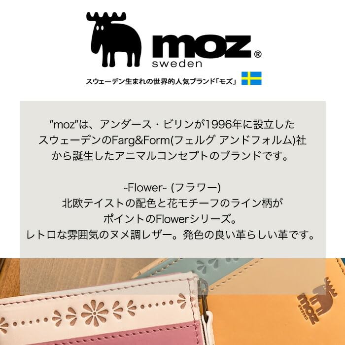 [moz] 86064 Genuine Leather L-Zip Short Wallet, Two-Tone Color Scheme, Palm-Sized, Elk Design, Women's, Blue