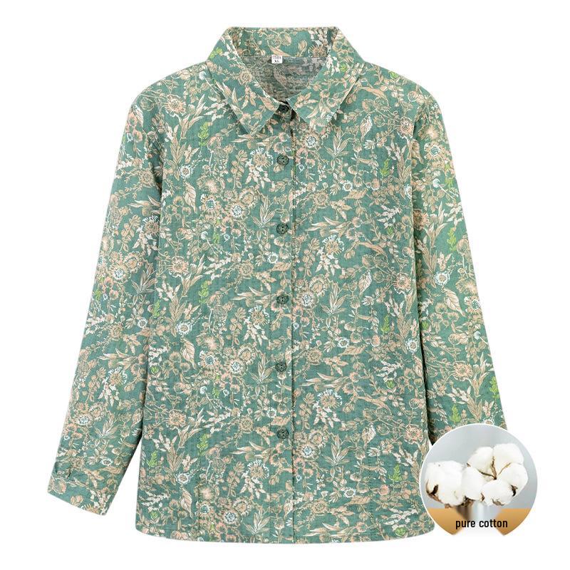 

2026 New Style: Pure Cotton Summer Long-Sleeve Shirt for Middle-Aged and Elderly Women 2XL (recommended 95-115 jin)