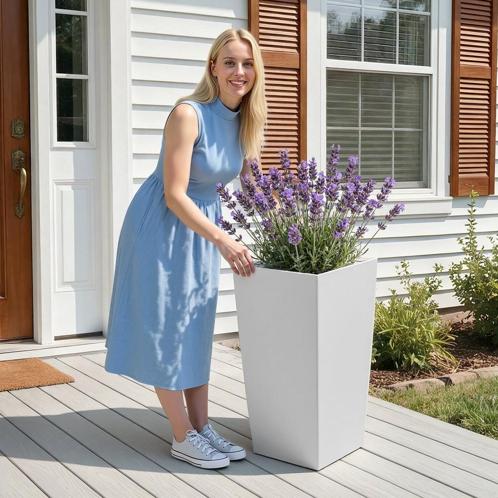Tall Planters Set of 2, 750 mm Large Outdoor Taper Planters for Outdoor Indoor Plants, Front Porch Plastic Modern Flower Pots with Casters, Inner Pot