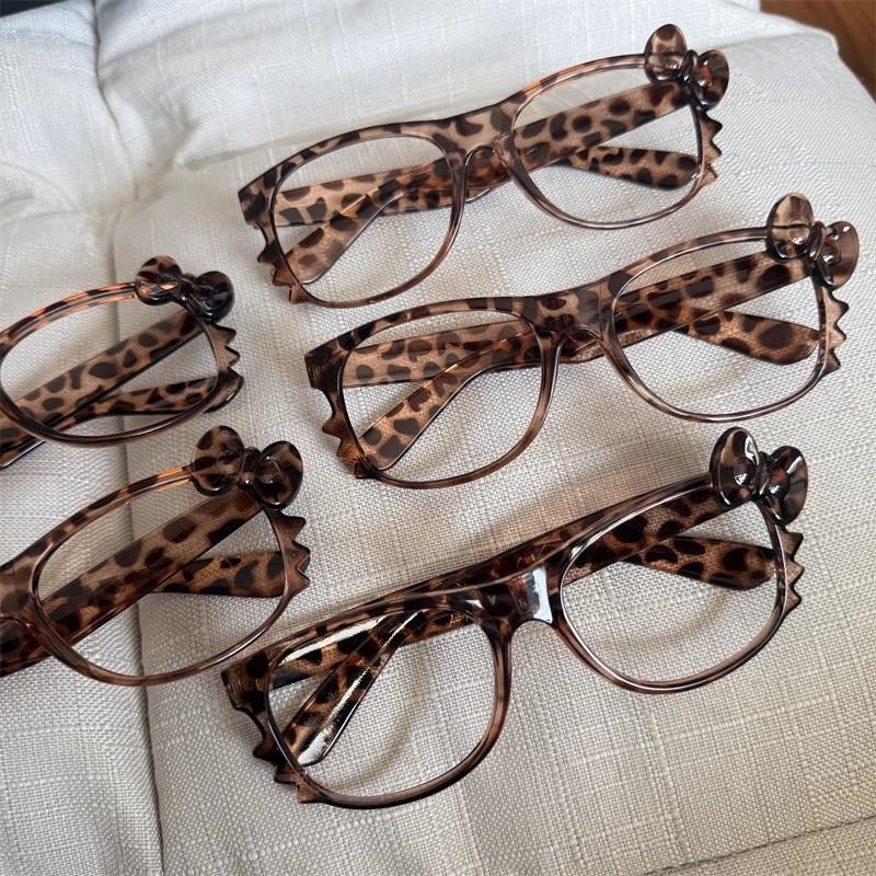 

Очки-бантики с леопардовым принтом Y2k, ретро-женские корейские очки с защитой от синего света, оправа для очков для защиты глаз для девушек