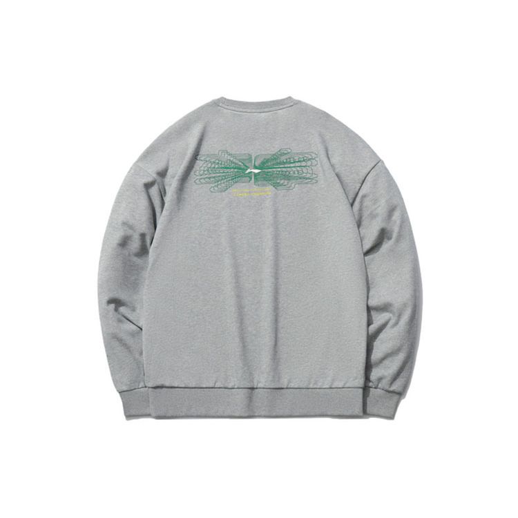 Li Ning Sports Fashion Series Printed Loose Sports Pullover Round Neck Sweatshirt Men Sweatshirt Gray AWDR577-8